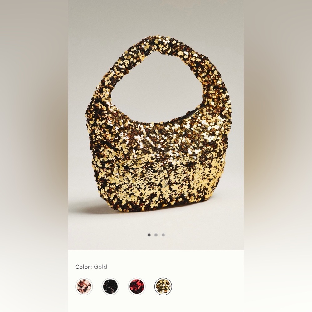 NWT new Anthropologie paillette sequin crescent bag gold purse